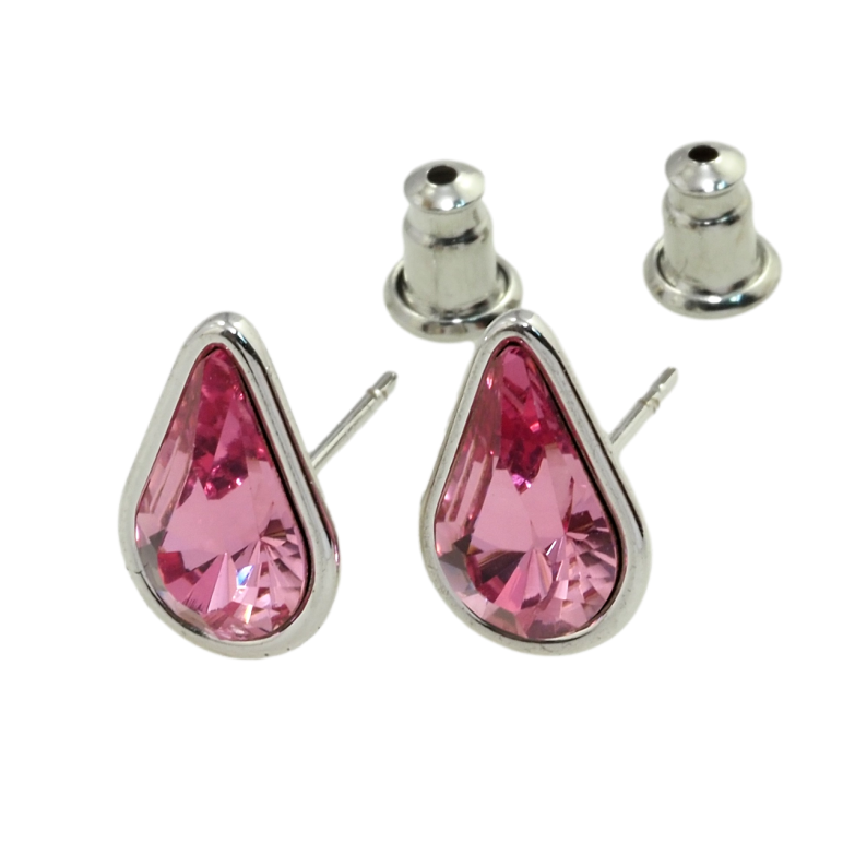 Сережки Xuping колір Родій з кристалами Swarovski пусети Рожевий Кристал Крапелька фото №1