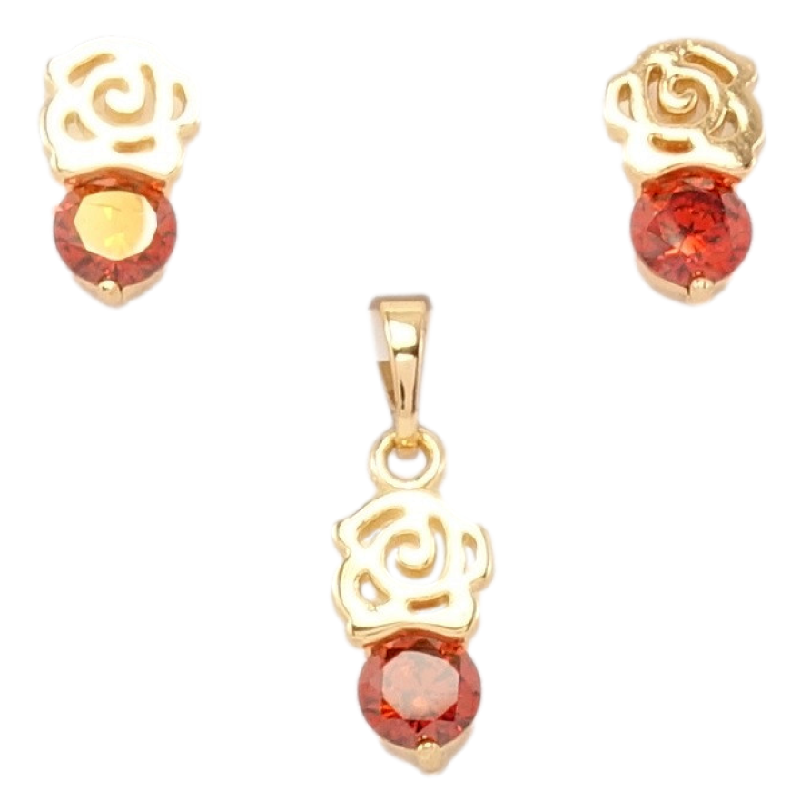 Набір Xuping Позолота 18K Сережки Кулон Розочка та Червоний Кристал фото №1