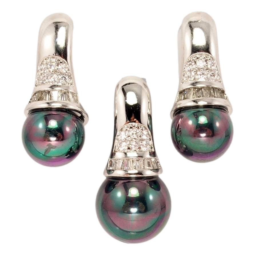 Набор Xuping Родий Серьги Кулон Черная Жемчужина в Декоративном Колпачке фото №1