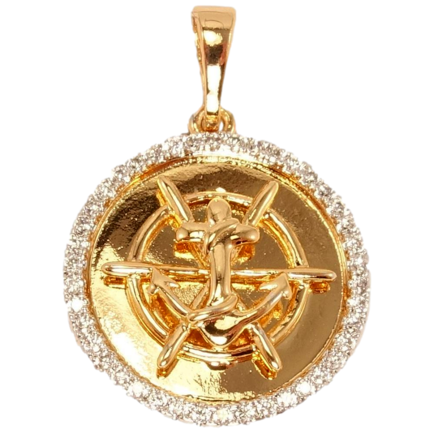 Кулон Xuping Позолота + Родий Круг с якорем и окантовкой цирконий фото №1