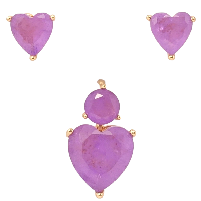 Набор Xuping Позолота 18K Серьги Кулон Фиолетовый кристалл сердце фото №1
