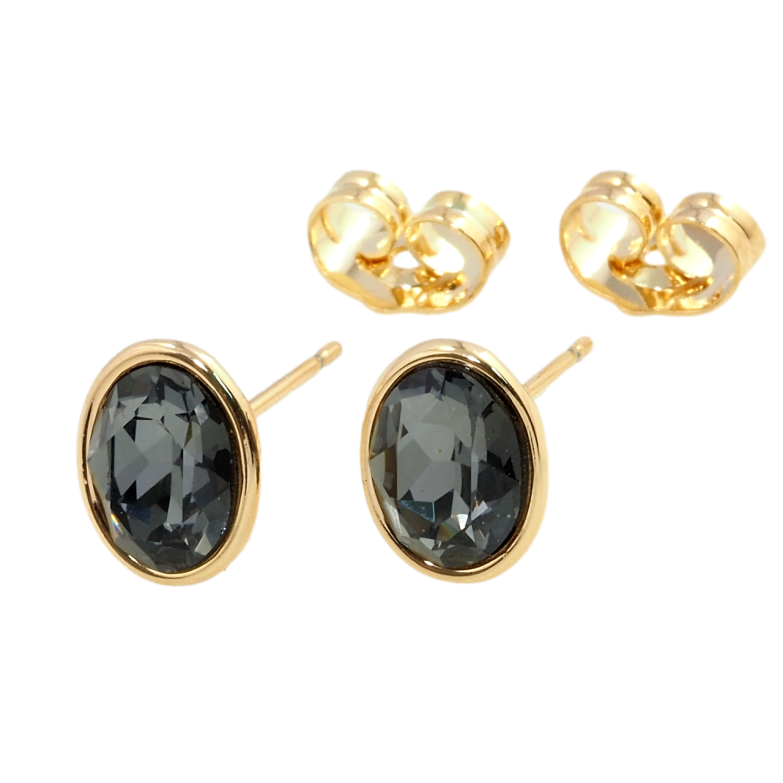 Сережки Xuping колір 18K з кристалами Swarovski пусети Чорний овальний кристал в ободковій оправі 8х6 фото №1