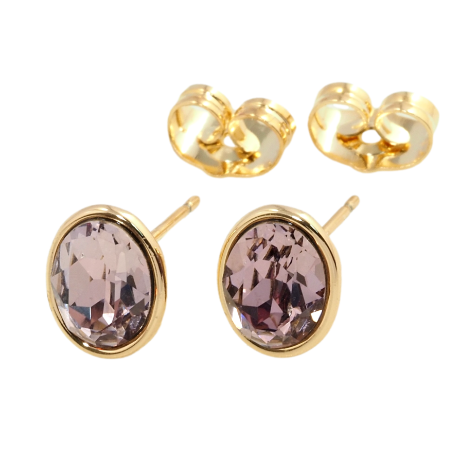 Сережки Xuping колір 18K з кристалами Swarovski пусети Бордовий овальний кристал в ободковій оправі фото №1