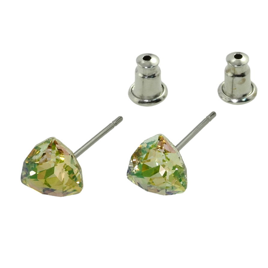 Сережки Xuping колір Родій з кристалами Swarovski пусети Трикутний кристал Lime 7 мм фото №1 Сережки Xuping колір Родій з кристалами Swarovski пусети Трикутний кристал Lime 7 мм фото №1