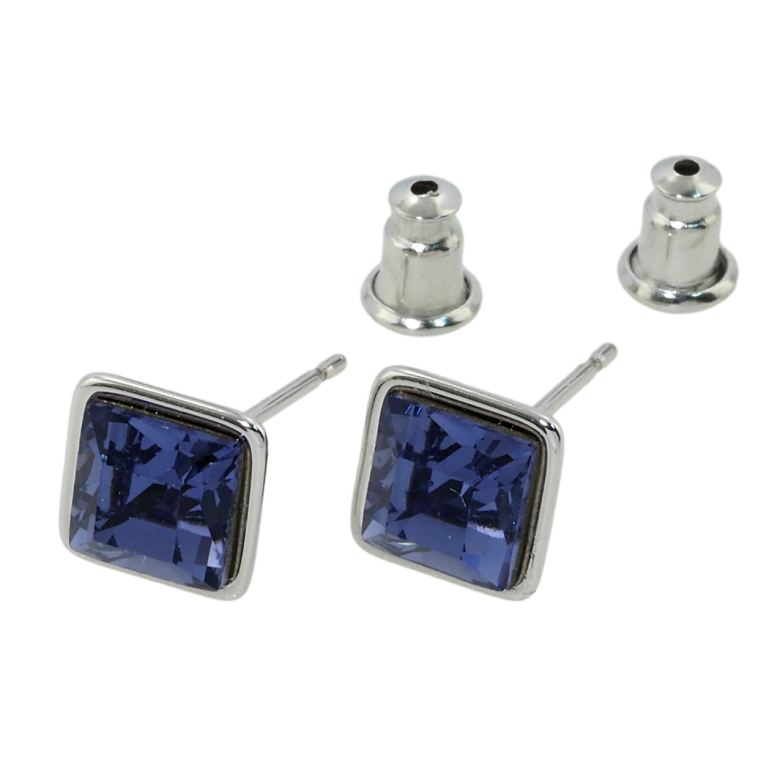 Серьги Xuping цвет Родий с кристаллами Swarovski пусеты Ромбовый кристалл цвет Purple Velvet 8 х 8мм фото №1