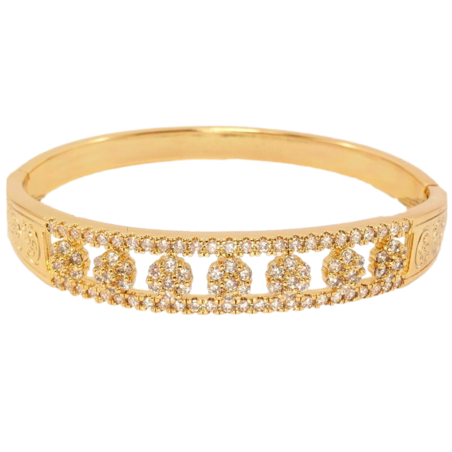 Браслет Xuping Позолота 18K Орнамент цветы из кристаллов с дорожками циркония ø 6см фото №1 Браслет Xuping Позолота 18K Орнамент цветы из кристаллов с дорожками циркония ø 6см фото №1