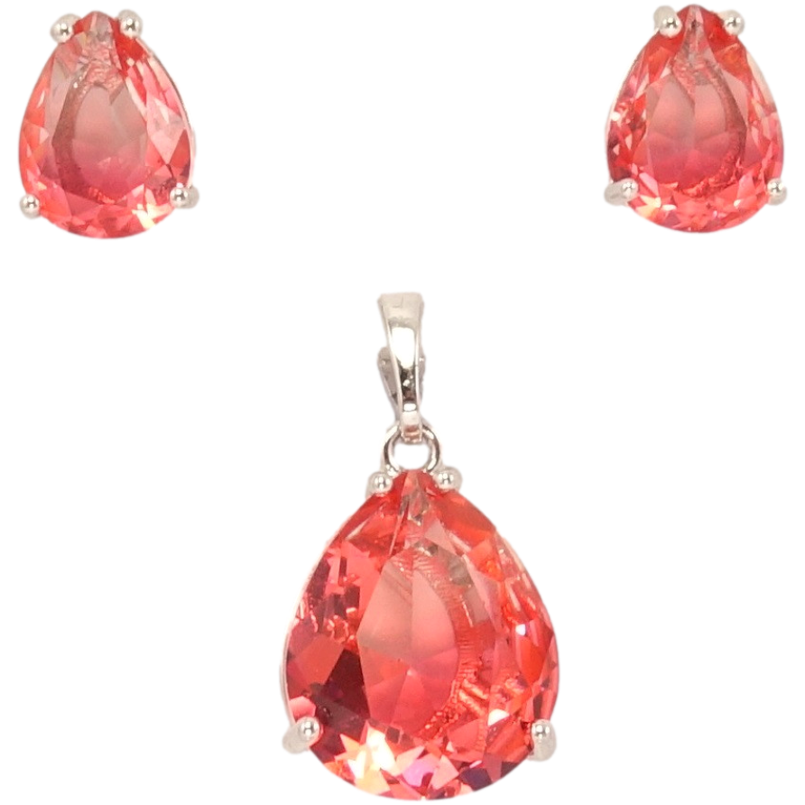 Набор Xuping Родий Серьги Кулон Розовый кристалл фото №1