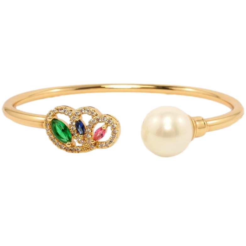 Браслет Xuping Позолота 18K Живописный орнамент с цирконием и жемчужиной ø 5,8см фото №1 Браслет Xuping Позолота 18K Живописный орнамент с цирконием и жемчужиной ø 5,8см фото №1