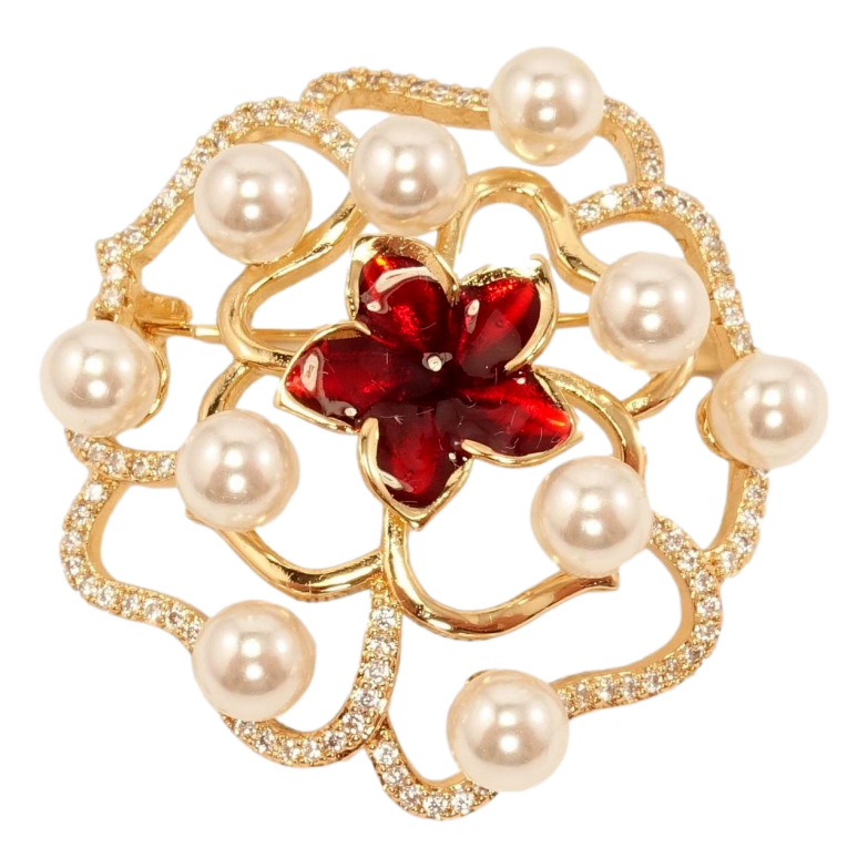 Брошка Xuping Позолота 18K Перлинний розсип із квіткою фото №1