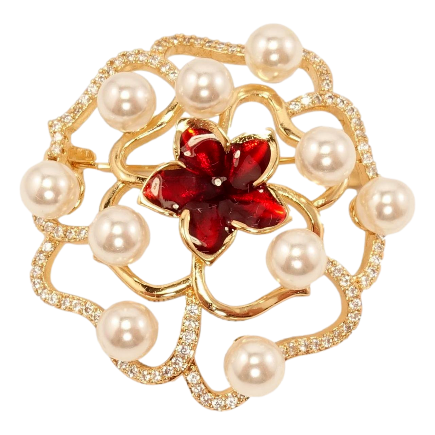 Брошка Xuping Позолота 18K Перлинний розсип із квіткою фото №1 Брошка Xuping Позолота 18K Перлинний розсип із квіткою фото №1