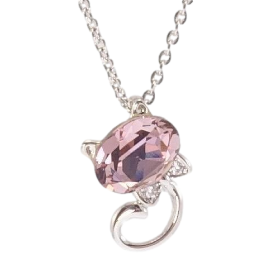 Кулон Xuping колір Родій із кристалами Swarovski на ланцюжку Котик із кристалом Rose довжина 39-44см х 1мм фото №1