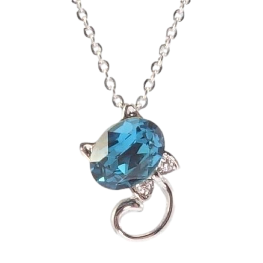 Кулон Xuping колір Родій із кристалами Swarovski на ланцюжку Котик із кристалом Blue Zircon довжина 39-44см х 1мм фото №1