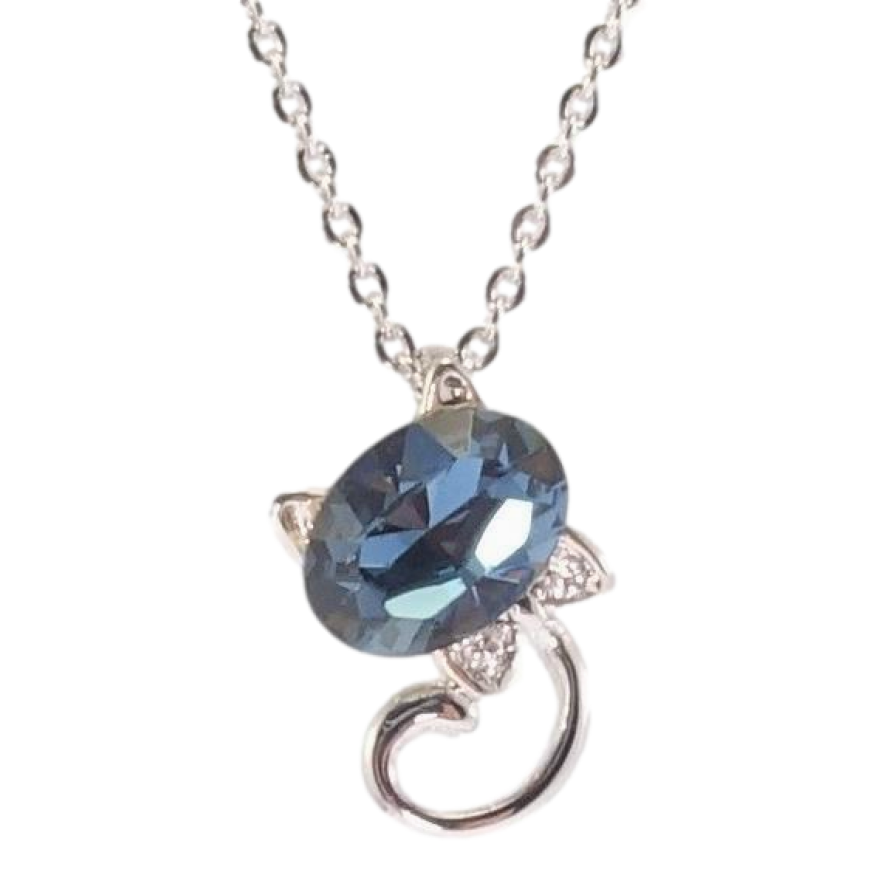 Кулон Xuping колір Родій із кристалами Swarovski на ланцюжку Котик із кристалом Montana довжина 39.5-44.5см х 1мм фото №1 Кулон Xuping колір Родій із кристалами Swarovski на ланцюжку Котик із кристалом Montana довжина 39.5-44.5см х 1мм фото №1