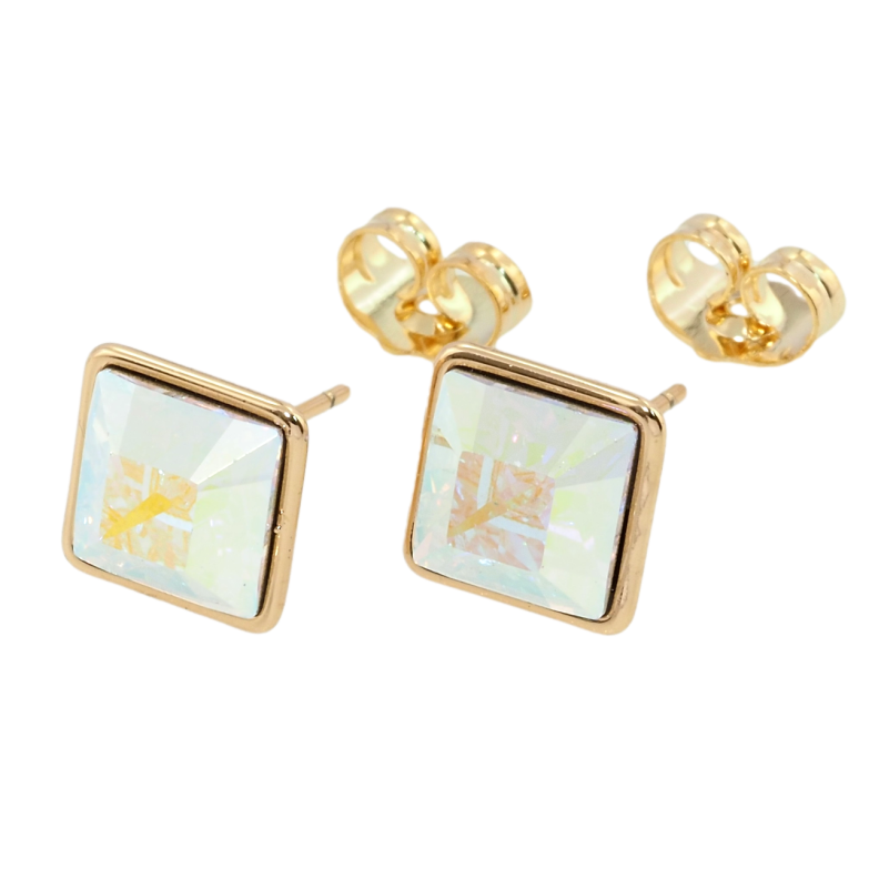 Серьги Xuping цвет 18K с кристаллами Swarovski пусеты Кристалл Aurore Boreale 10х10 мм фото №1