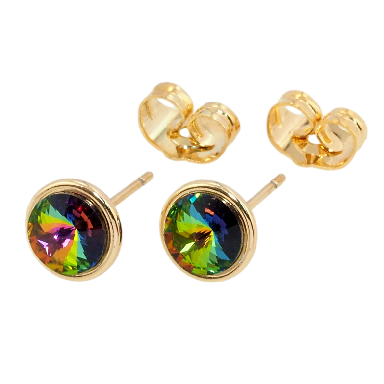 Сережки Xuping колір 18K з кристалами Swarovski пусети Кристал Vitrail Medium в ободковій оправі ø 8мм фото №1