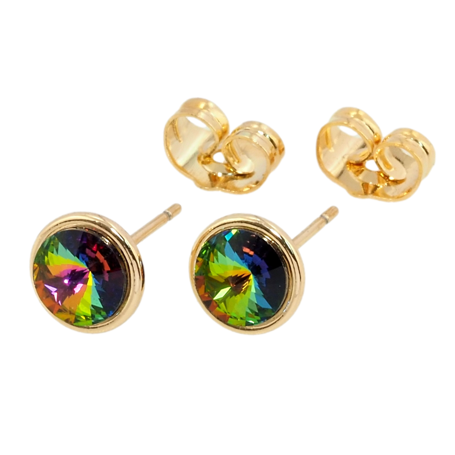 Сережки Xuping колір 18K з кристалами Swarovski пусети Кристал Vitrail Medium в ободковій оправі ø 8мм фото №1