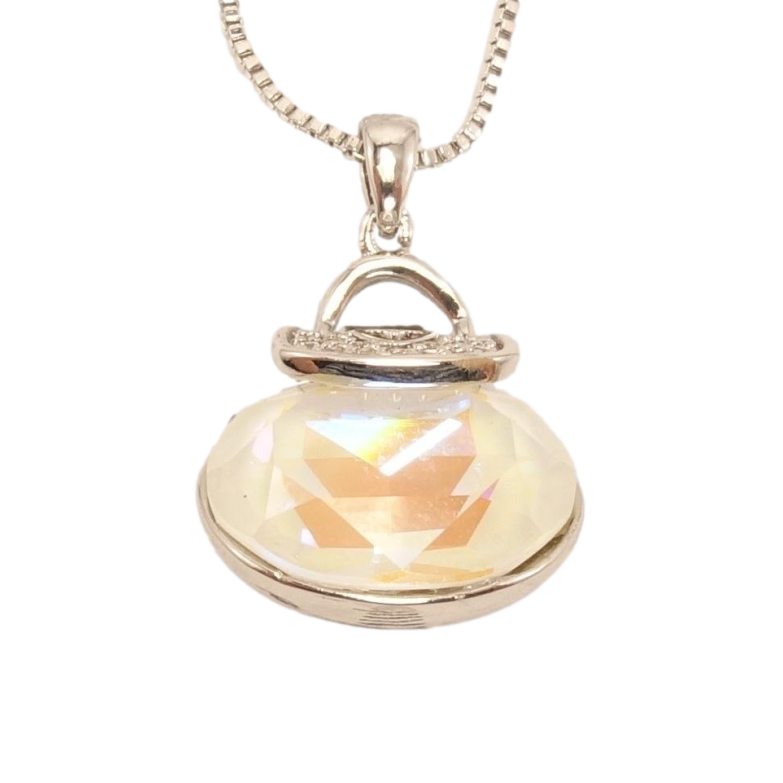 Кулон Xuping колір Родій із кристалами Swarovski на ланцюжку Сумочка кристал White Opal довжина 45.5-51.5см фото №1