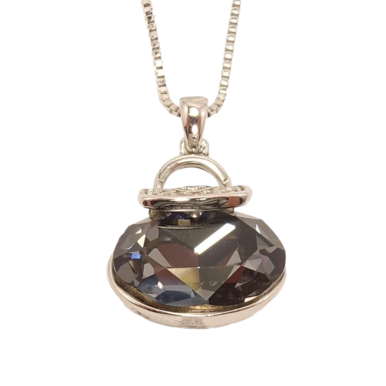 Кулон Xuping колір Родій із кристалами Swarovski на ланцюжку Сумочка кристал Graphite довжина 45.5-51см фото №1