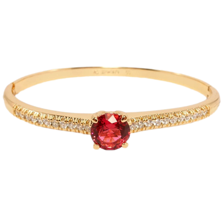 Браслет Xuping Позолота 18K Інкрустація цирконій та вставка малиновий кристал ø 6см фото №1 Браслет Xuping Позолота 18K Інкрустація цирконій та вставка малиновий кристал ø 6см фото №1