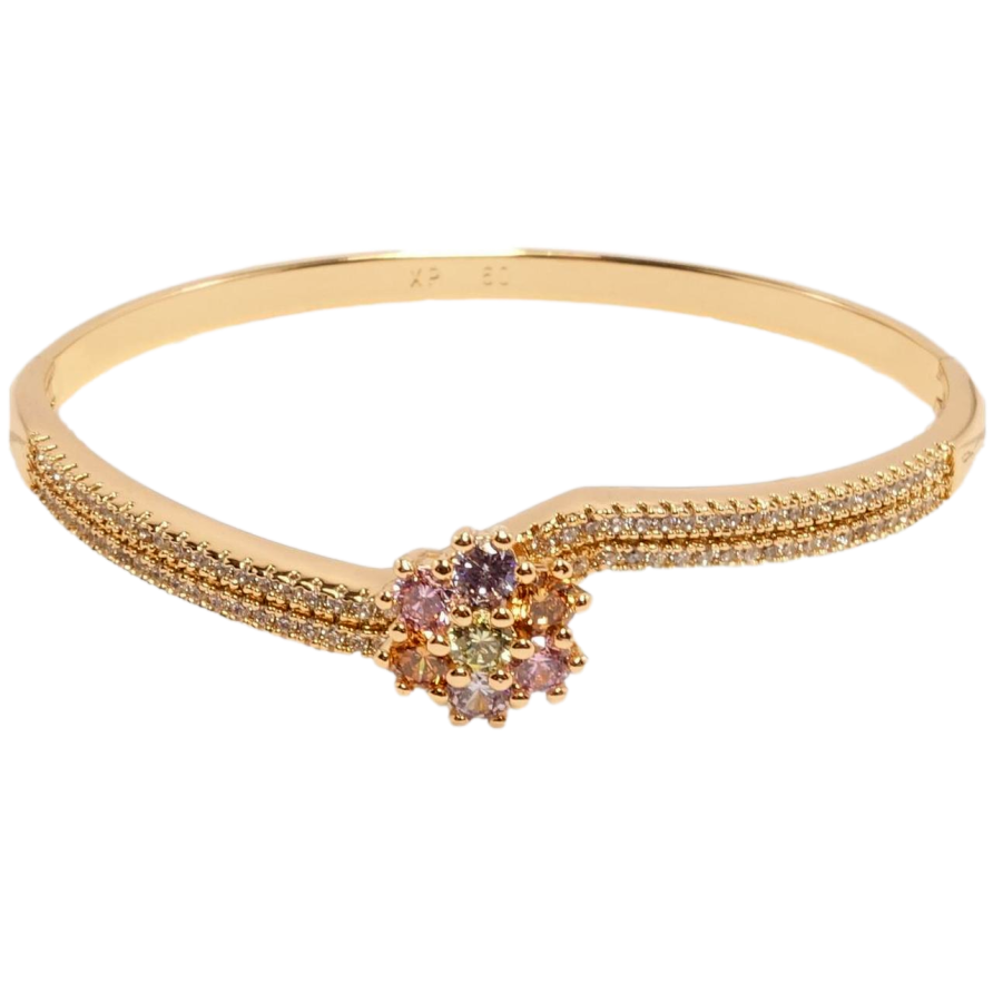 Браслет Xuping Позолота 18K Подвійна хвиляста доріжка цирконію з квіткою із кольорових кристалів ø 6см фото №1