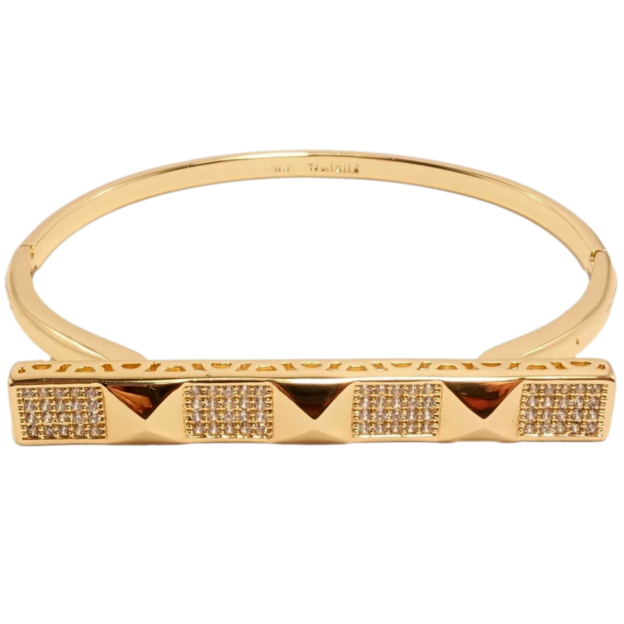 Браслет Xuping Позолота 18K Пластина с пирамидками и вставками циркония ø 6см фото №1 Браслет Xuping Позолота 18K Пластина с пирамидками и вставками циркония ø 6см фото №1