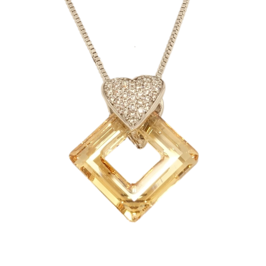Кулон Xuping колір Родій із кристалами Swarovski на ланцюжку Ромб із кристала Topaz із серцем довжина 40-45,5см фото №1