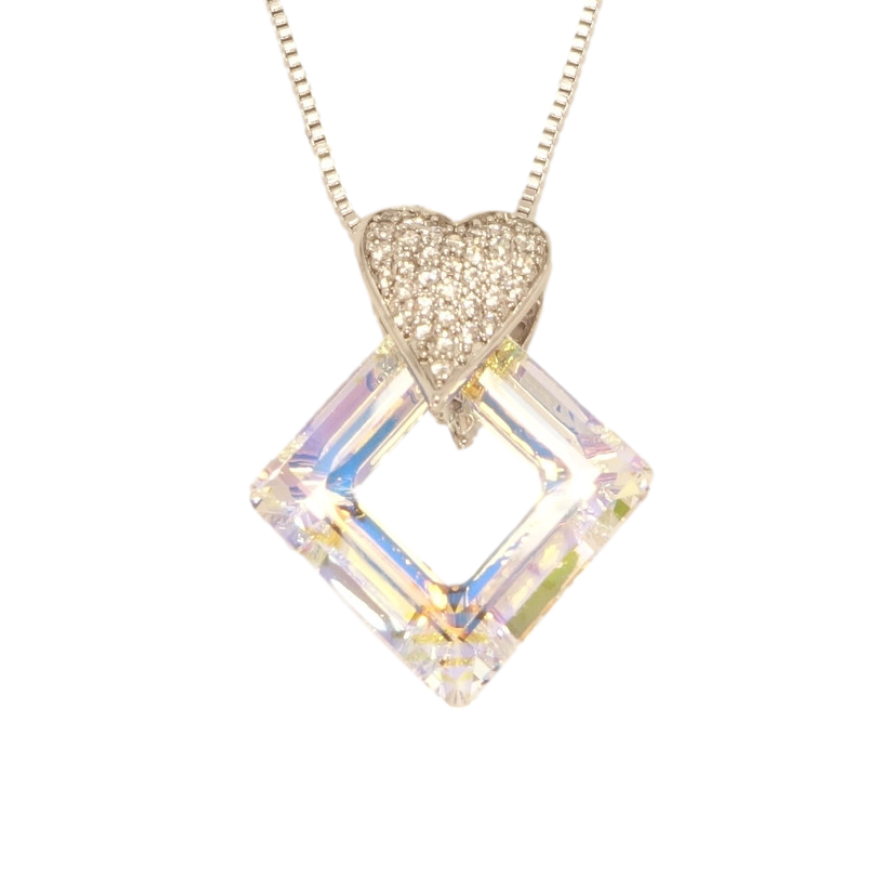 Кулон Xuping колір Родій із кристалами Swarovski на ланцюжку Ромб із кристала Shimmer із серцем довжина 39,5-45см фото №1