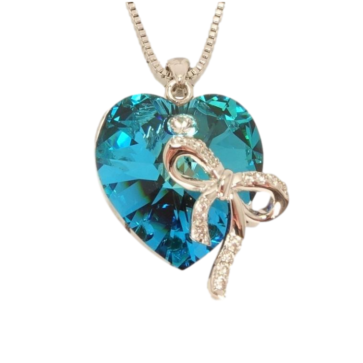Кулон Xuping цвет Родий с кристаллами Swarovski на цепочке Сердце кристалл Metallic Blue с бантиком длина фото №5 Кулон Xuping цвет Родий с кристаллами Swarovski на цепочке Сердце кристалл Metallic Blue с бантиком длина фото №5