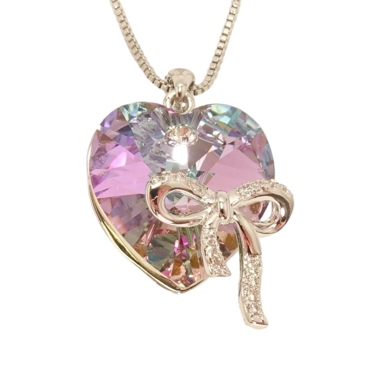 Кулон Xuping цвет Родий с кристаллами Swarovski на цепочке Сердце кристалл Paradise Shinе с бантом длина фото №4 Кулон Xuping цвет Родий с кристаллами Swarovski на цепочке Сердце кристалл Paradise Shinе с бантом длина фото №4