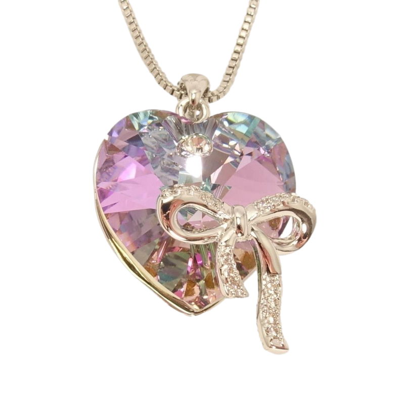 Кулон Xuping цвет Родий с кристаллами Swarovski на цепочке Сердце кристалл Paradise Shinе с бантом длина фото №1 Кулон Xuping цвет Родий с кристаллами Swarovski на цепочке Сердце кристалл Paradise Shinе с бантом длина фото №1