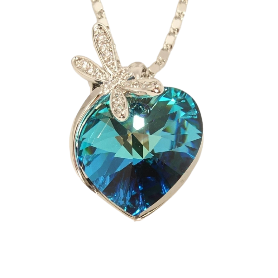 Кулон Xuping цвет Родий с кристаллами Swarovski на цепочке Сердце кристалл Metallic Blue c стрекозой длина фото №1 Кулон Xuping цвет Родий с кристаллами Swarovski на цепочке Сердце кристалл Metallic Blue c стрекозой длина фото №1
