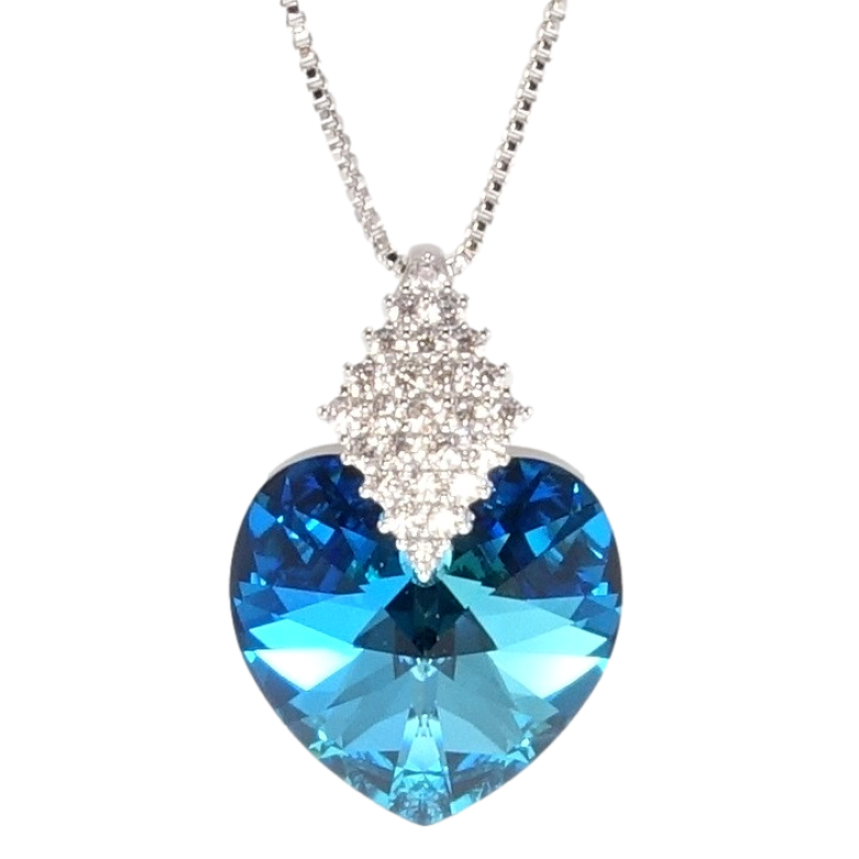 Кулон Xuping цвет Родий с кр-ми Swarovski на цепочке Кристальное сердце Metallic Blue длина 40-45см фото №1