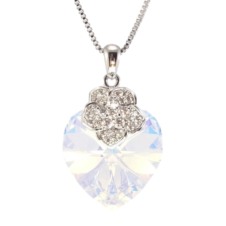 Кулон Xuping колір Родій з кр-ми Swarovski на ланцюжку Кристальне серце Shimmer з квіточкою довжина 38.5-43,5см фото №9