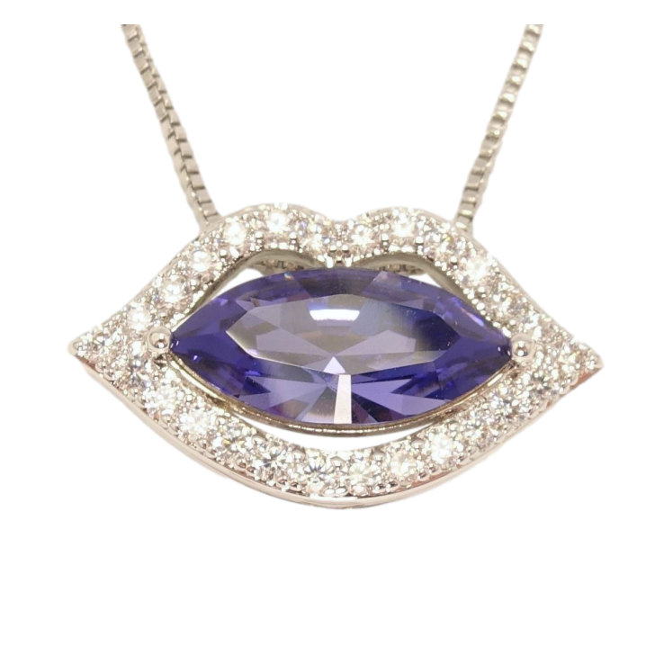 Кулон Xuping колір Родій з кр-ми Swarovski на ланцюжку Губи з кристалом Tanzanite довжина 39,5-44,5см фото №3 Кулон Xuping колір Родій з кр-ми Swarovski на ланцюжку Губи з кристалом Tanzanite довжина 39,5-44,5см фото №3