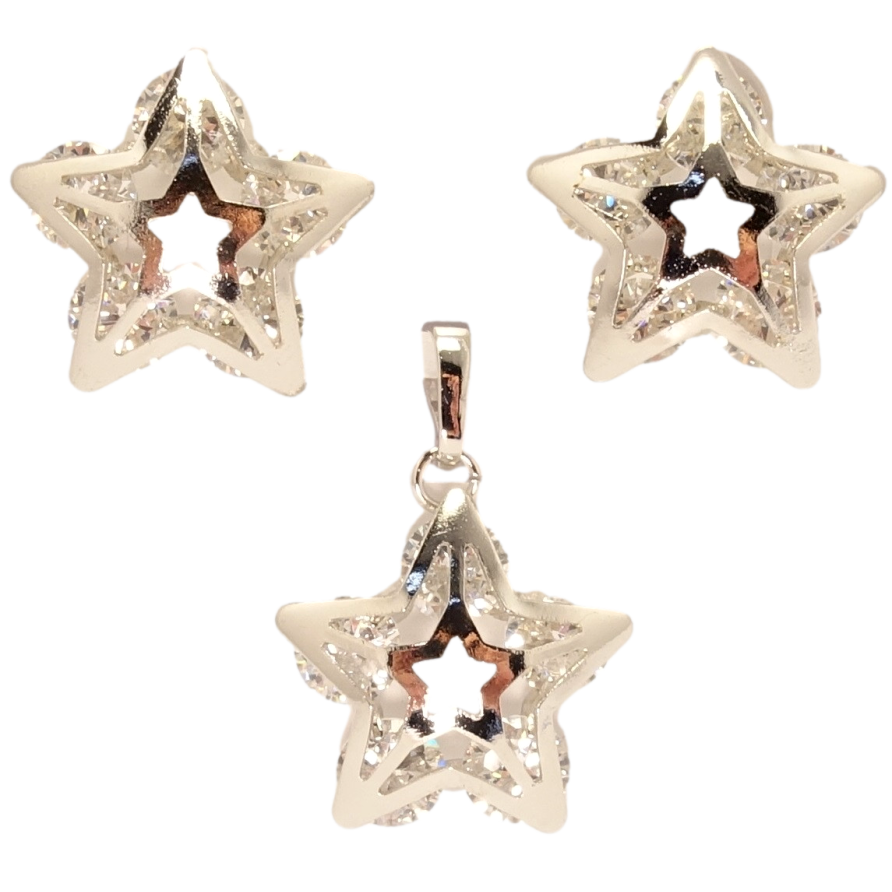 Набір Xuping Родій Сережки Кулон Зірки з кристалами фото №1 Набір Xuping Родій Сережки Кулон Зірки з кристалами фото №1