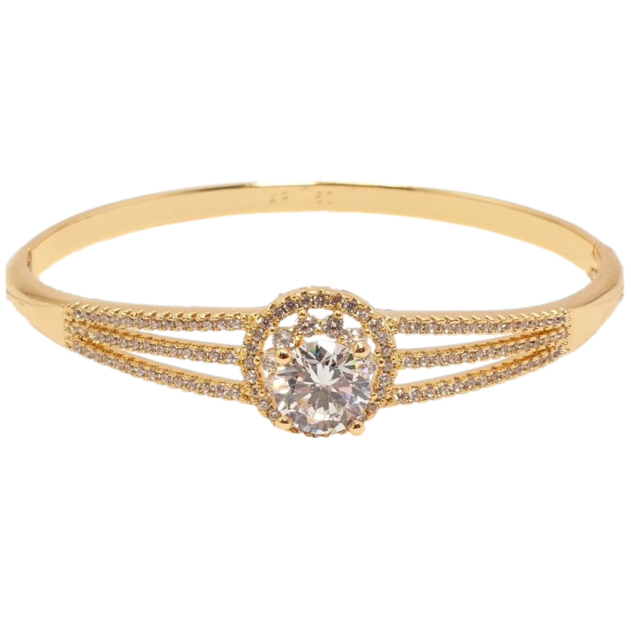 Браслет Xuping Позолота 18K Кристалл в обрамлении циркония с тройными дорожками циркония ø 6см фото №1 Браслет Xuping Позолота 18K Кристалл в обрамлении циркония с тройными дорожками циркония ø 6см фото №1