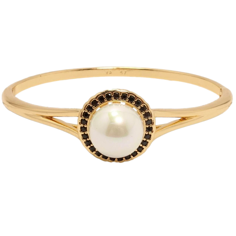 Браслет Xuping Позолота 18K Перлина в обрамленні чорного цирконію ø 5.7см фото №2 Браслет Xuping Позолота 18K Перлина в обрамленні чорного цирконію ø 5.7см фото №2