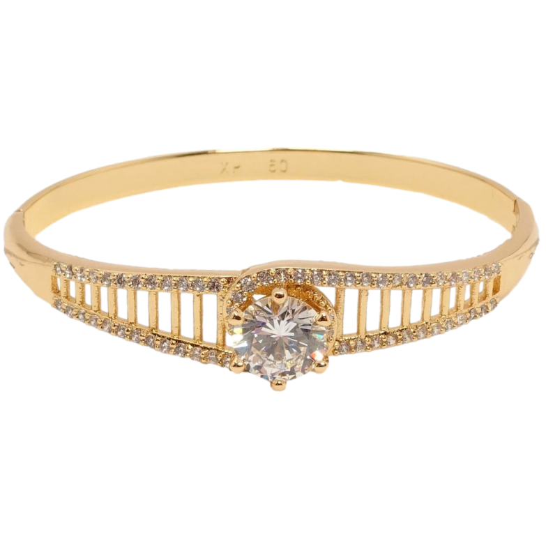 Браслет Xuping Позолота 18K Решетчатый орнамент с дорожками циркония и кристальной вставкой ø 6см фото №1 Браслет Xuping Позолота 18K Решетчатый орнамент с дорожками циркония и кристальной вставкой ø 6см фото №1