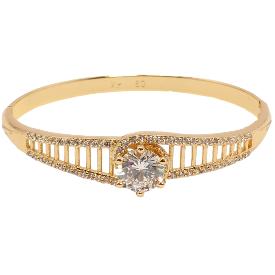 Браслет Xuping Позолота 18K Решетчатый орнамент с дорожками циркония и кристальной вставкой ø 6см фото №1 Браслет Xuping Позолота 18K Решетчатый орнамент с дорожками циркония и кристальной вставкой ø 6см фото №1