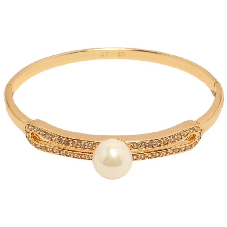 Браслет Xuping Позолота 18K Двойная дорожка циркония с жемчужиной ø 6см фото №1 Браслет Xuping Позолота 18K Двойная дорожка циркония с жемчужиной ø 6см фото №1
