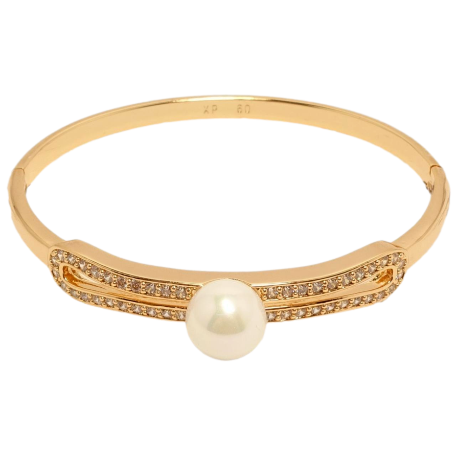 Браслет Xuping Позолота 18K Подвійна доріжка цирконію з перлиною ø 6см фото №1 Браслет Xuping Позолота 18K Подвійна доріжка цирконію з перлиною ø 6см фото №1