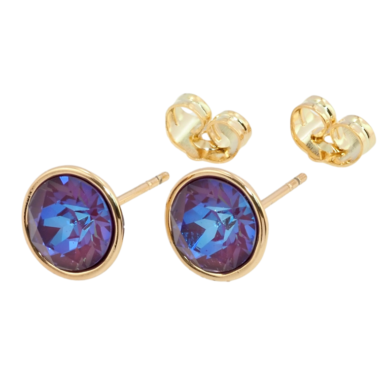 Сережки Xuping колір 18K з кристалами Swarovski пусети Кристал Burgundy Shimmer в ободковій оправі ø 10мм фото №1