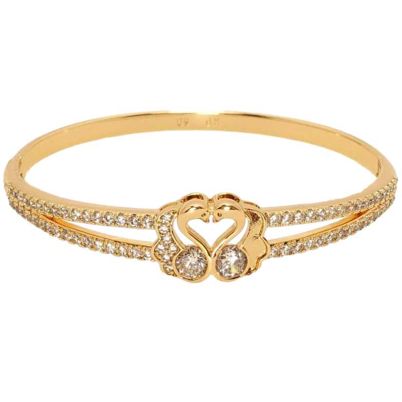 Браслет Xuping Позолота 18K Двойная шинка с цирконием и лебедями ø 6см фото №1 Браслет Xuping Позолота 18K Двойная шинка с цирконием и лебедями ø 6см фото №1