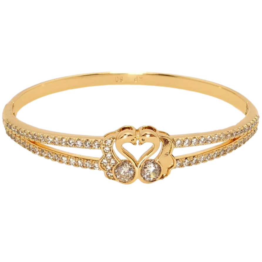 Браслет Xuping Позолота 18K Подвійна шинка з цирконієм та лебедями ø 6см фото №1 Браслет Xuping Позолота 18K Подвійна шинка з цирконієм та лебедями ø 6см фото №1