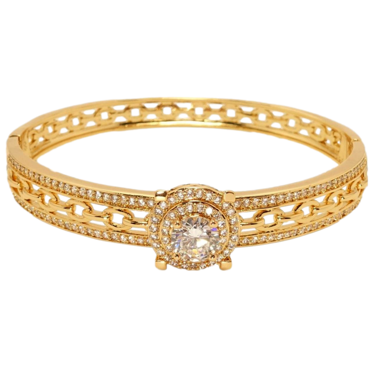 Браслет Xuping Позолота 18K Орнамент ланцюг з доріжками цирконію та круглою кристальною вставкою ø 6см фото №14 Браслет Xuping Позолота 18K Орнамент ланцюг з доріжками цирконію та круглою кристальною вставкою ø 6см фото №14