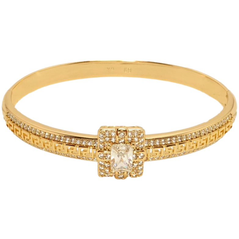 Браслет Xuping Позолота 18K Меандровая линия с дорожками циркония и квадратом с кристаллами ø 6см фото №1 Браслет Xuping Позолота 18K Меандровая линия с дорожками циркония и квадратом с кристаллами ø 6см фото №1