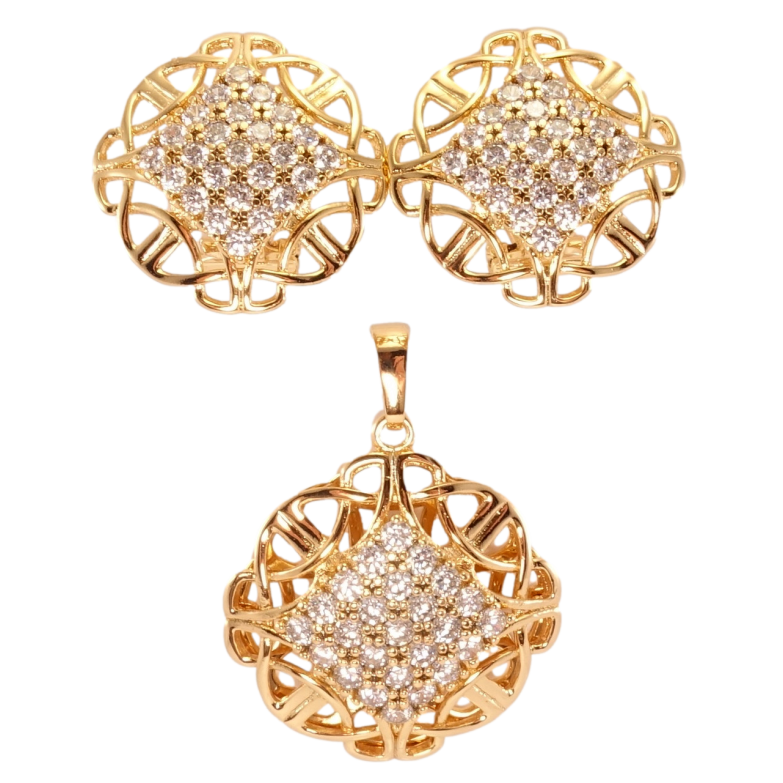 Набір Xuping Позолота 18K Сережки Кулон Перевернутий квадрат цирконій в ажурній палітурці фото №2