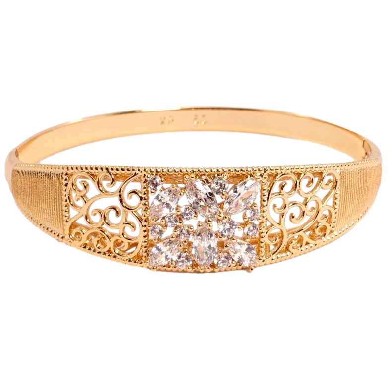 Браслет Xuping Позолота 18K Ажурний різьблений візерунок та декоративна інкрустація кристалами ø 6см фото №1 Браслет Xuping Позолота 18K Ажурний різьблений візерунок та декоративна інкрустація кристалами ø 6см фото №1