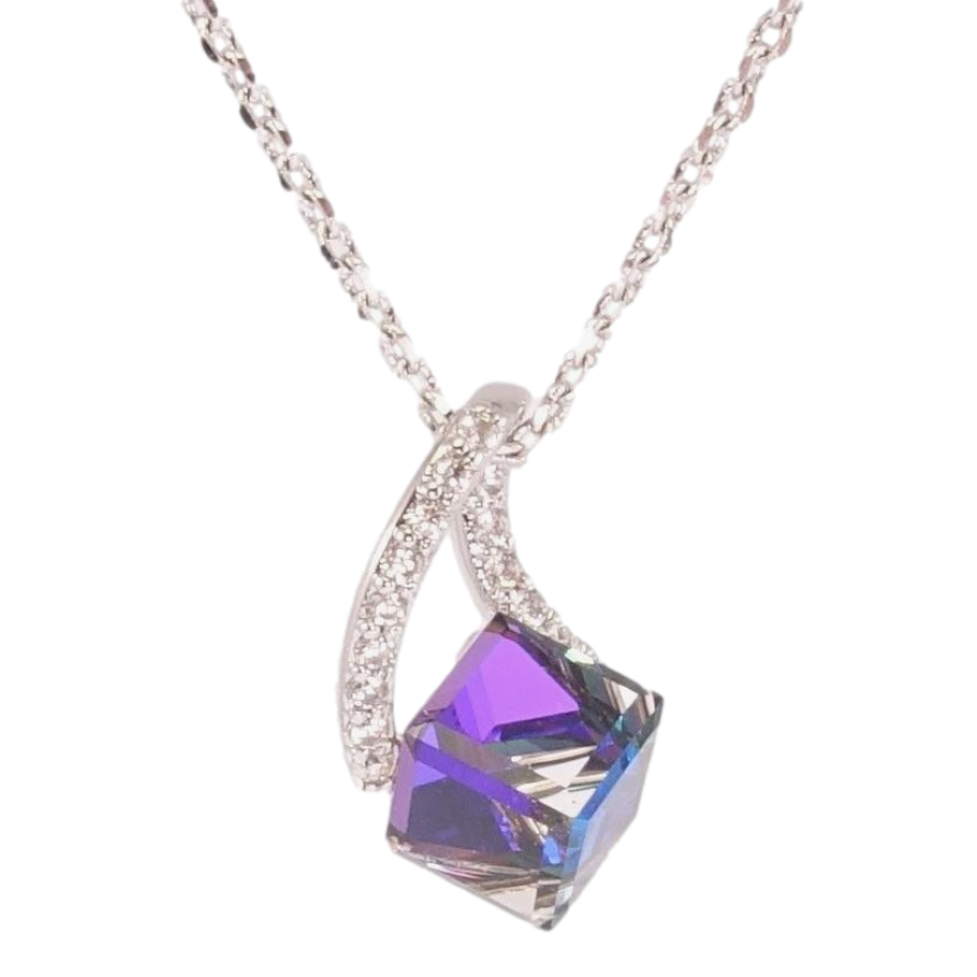 Кулон Xuping колір Родій з кр-ми Swarovski на ланцюжку Кристальний куб Majestic Blue з петелькою дл. 39-44,5см х фото №1