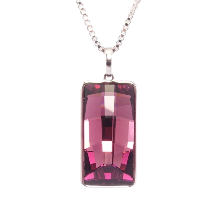 Кулон Xuping цвет Родий с кр-ми Swarovski на ц-ке Прямоугольный кристалл Amethyst дл.39-44см х 2мм фото №4